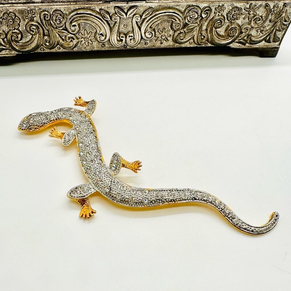 Vintage Rhinestone Lizard Reptile Brooch - Picture 1 of 8